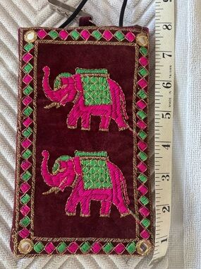 Source Unknown Pink and Green Elephant Embroidered Crossbody Bag
